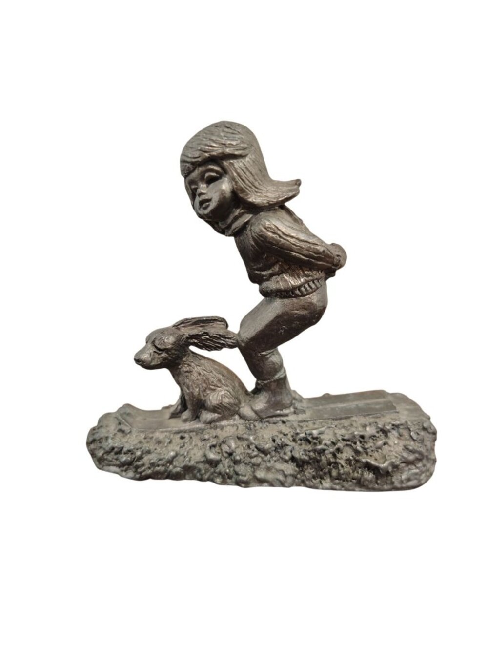 Signed MA Ricker Michael Pewter Doc Girl Downhill Skiing Figurine, Numbered